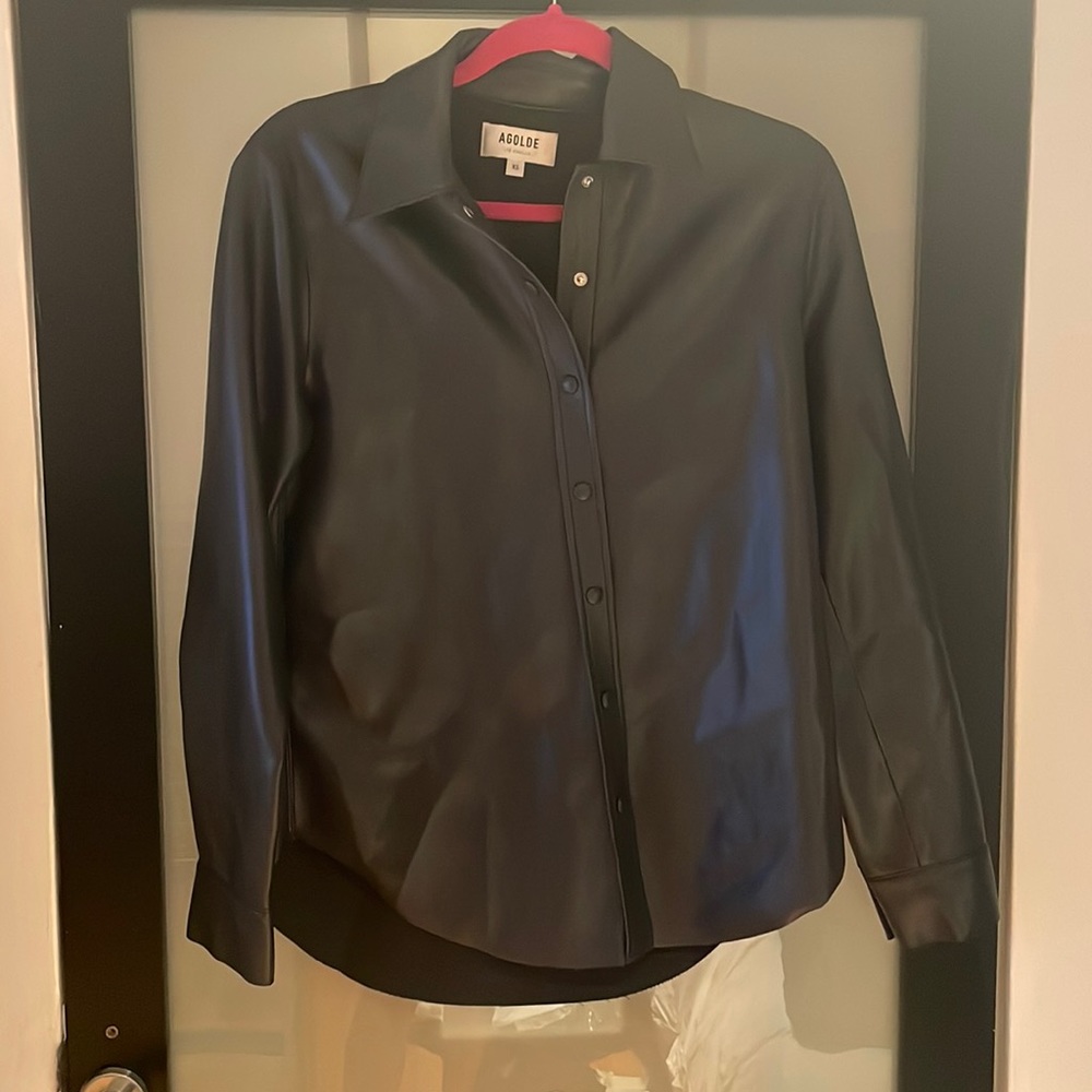 Agolde grey leather button up
